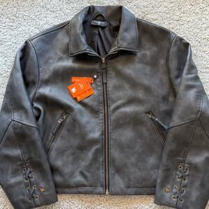 Men's YoungLA 5006 FauxLeatherLaceUpSleeves XL, NWT, Black